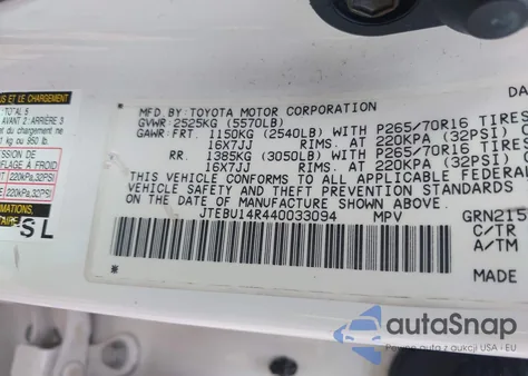 2004 Toyota 4Runner Sr5 V6 из США, поврежденный, VIN JTEBU14R440033094